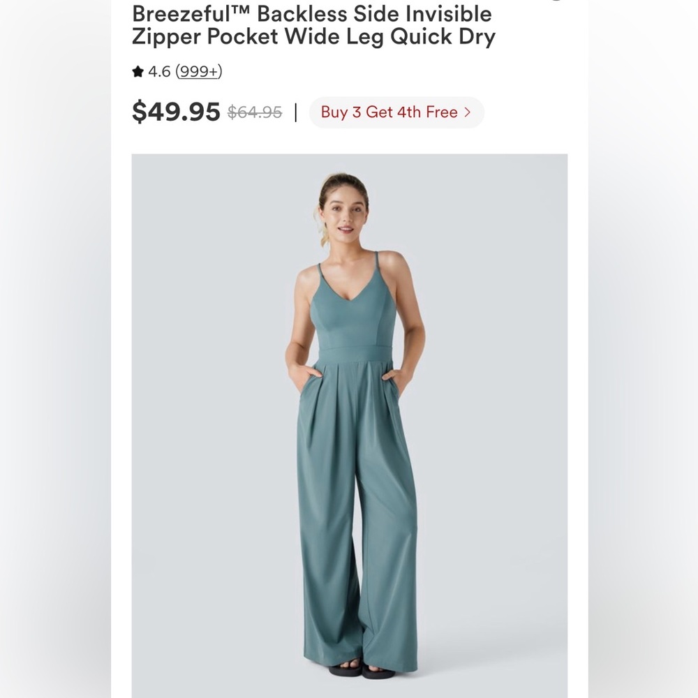 HALARA Breezeful™ Backless Wide Leg Jumpsuit in Teal